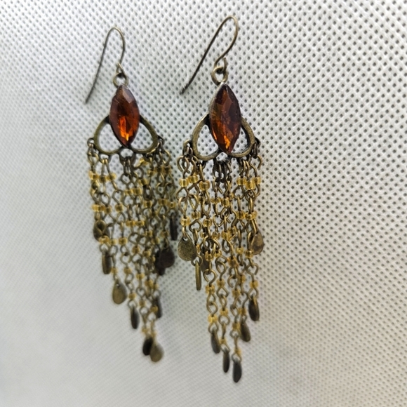 Antique Dangle Earrings with Golden Topaz Stone - Picture 1 of 5